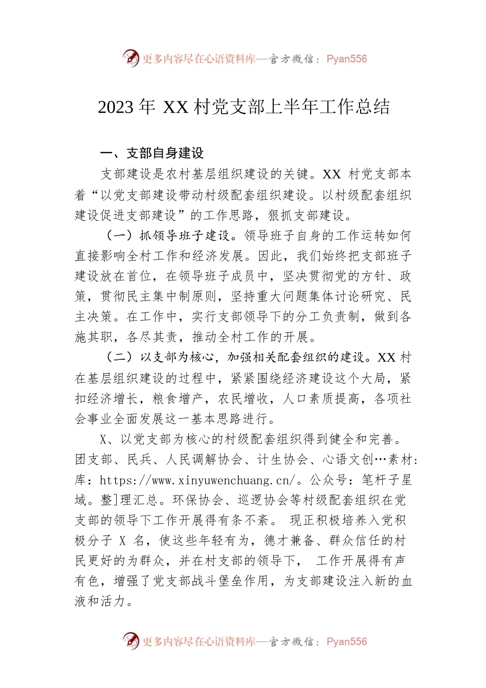 2023年XX村党支部上半年工作总结(20230628).docx_第1页