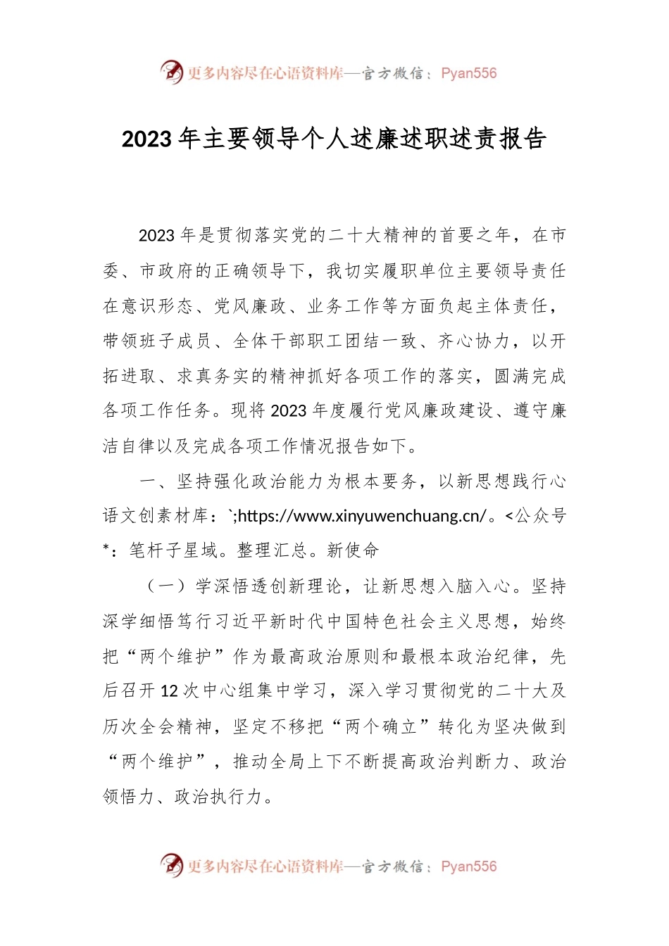 2023年主要领导个人述廉述职述责报告.docx_第1页
