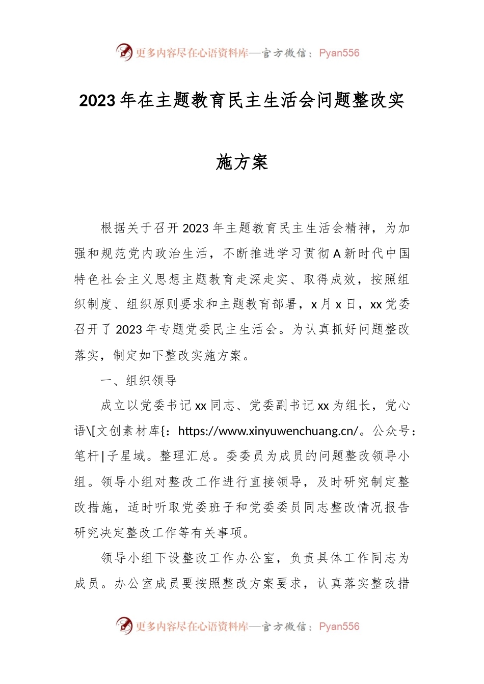 2023年在主题教育民主生活会问题整改实施方案.docx_第1页
