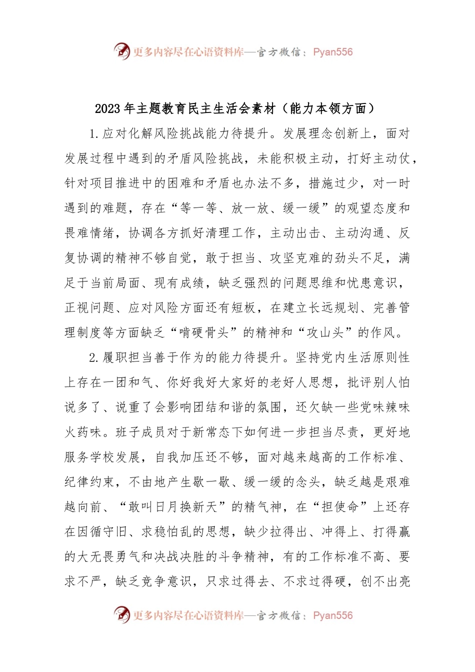 2023年主题教育民主生活会素材（能力本领方面）.docx_第1页