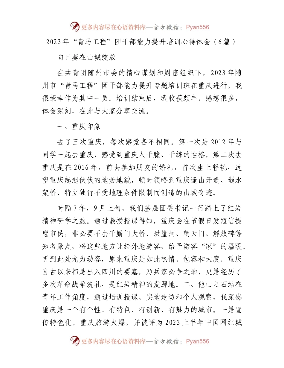 2023年“青马工程”团干部能力提升培训心得体会（6篇）.docx_第1页