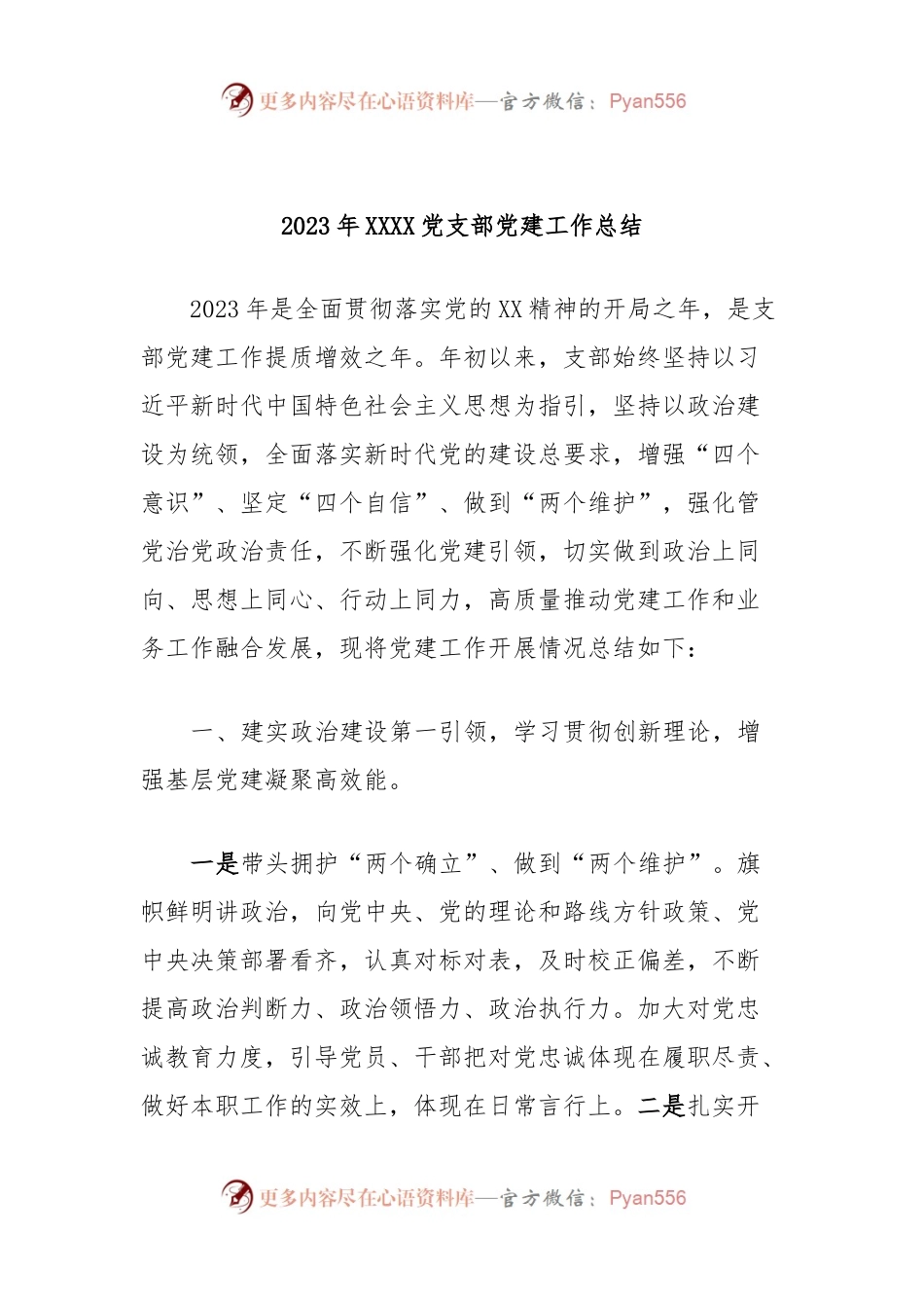 2023年XXXX党支部党建工作总结.docx_第1页