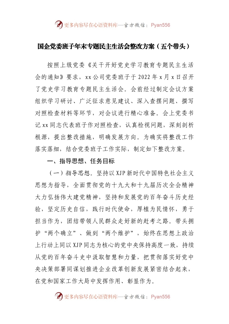 164整改方案2021年专题民主生活会整改方案（公司）.docx_第1页