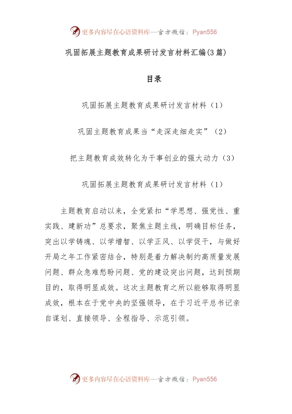 (3篇)巩固拓展主题教育成果研讨发言材料汇编.docx_第1页
