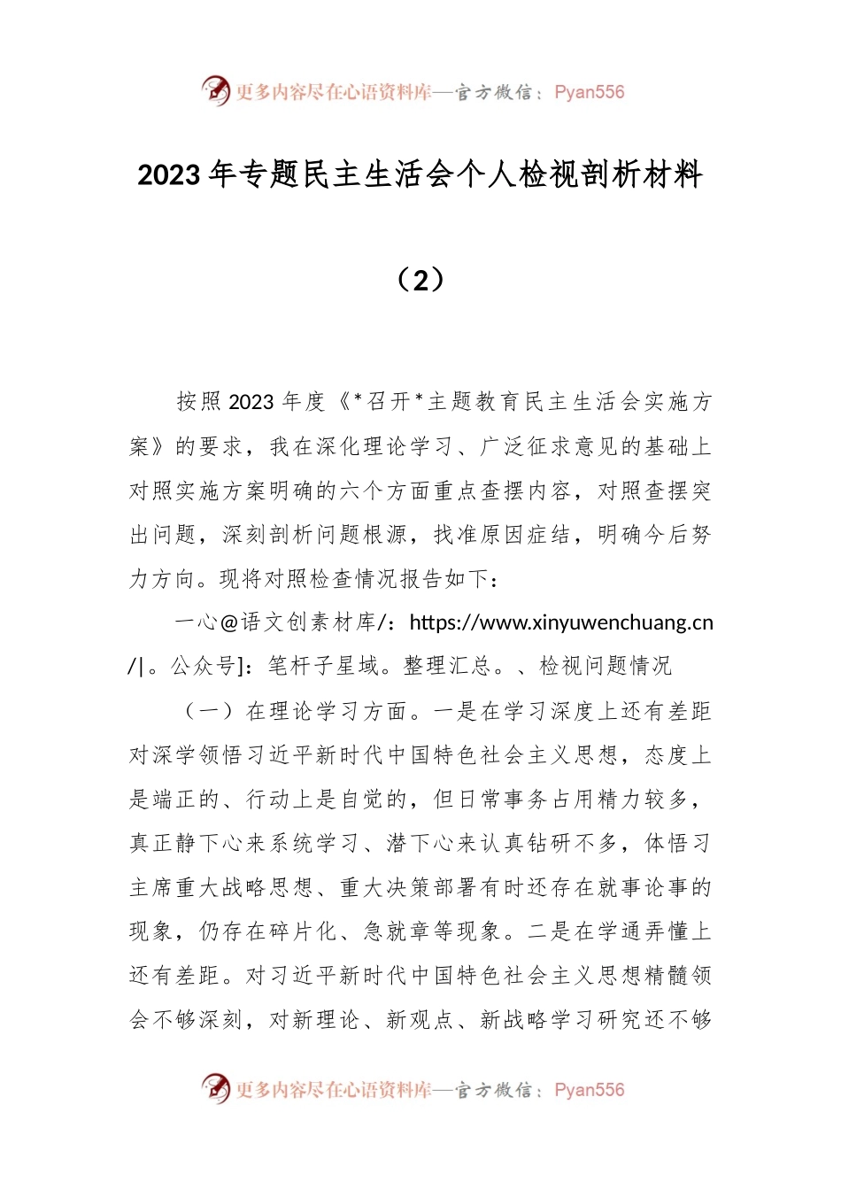 2023年专题民主生活会个人检视剖析材料（2）.docx_第1页