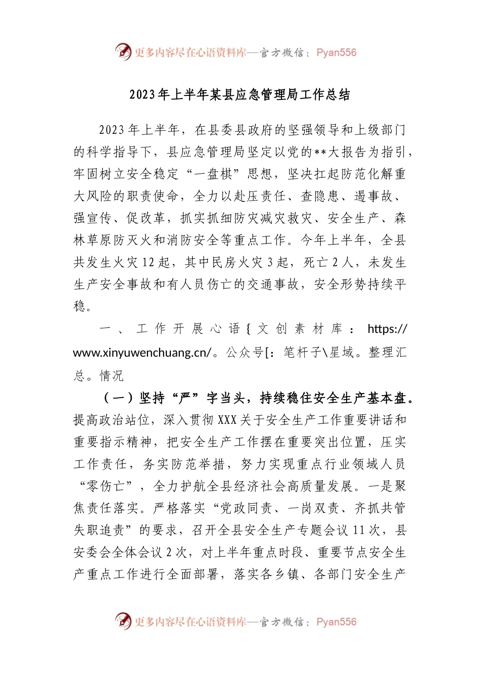 2023年上半年县应急管理局工作总结.docx_第1页