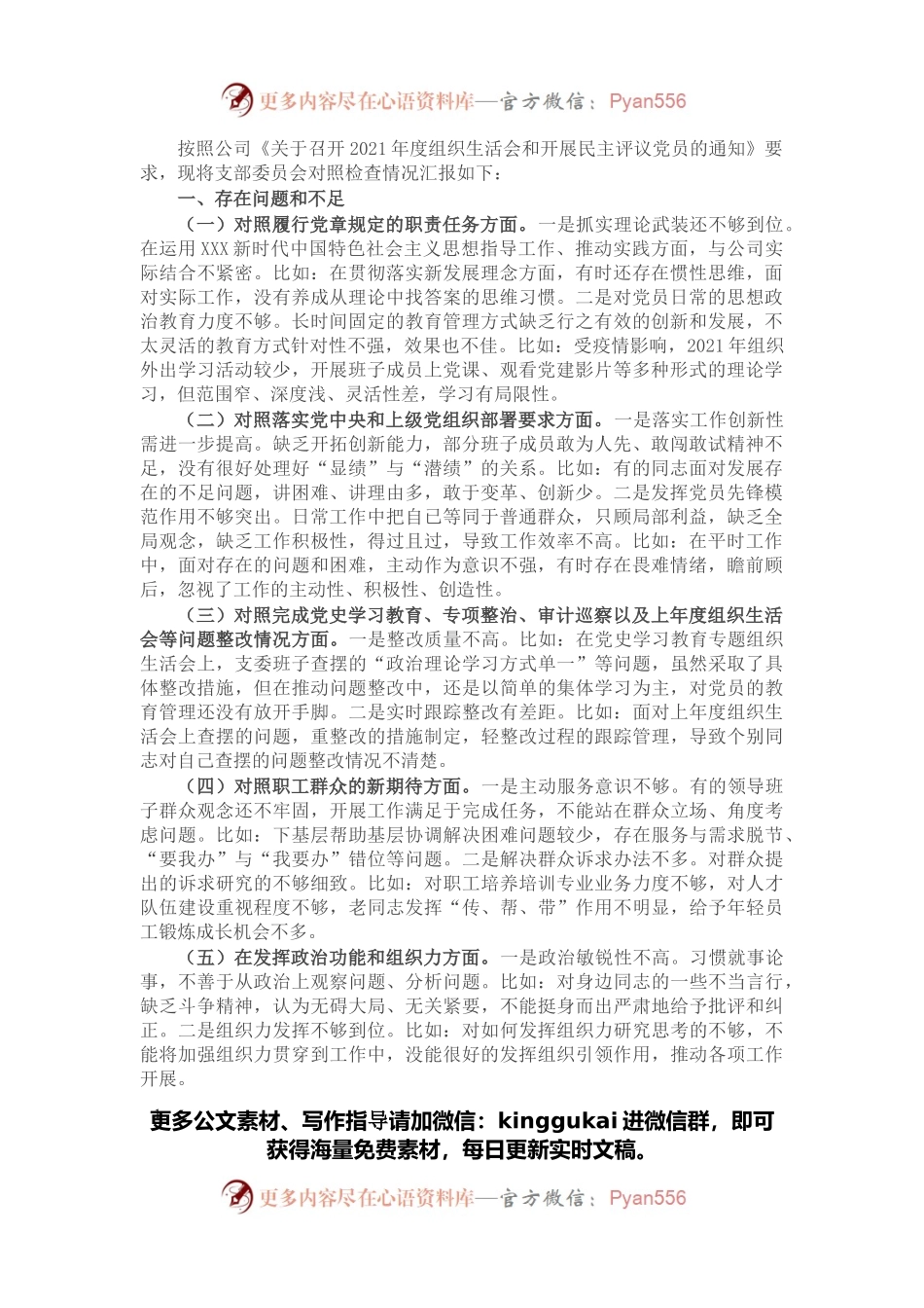 2021年度组织生活会支部委员会对照检查材料.docx_第1页
