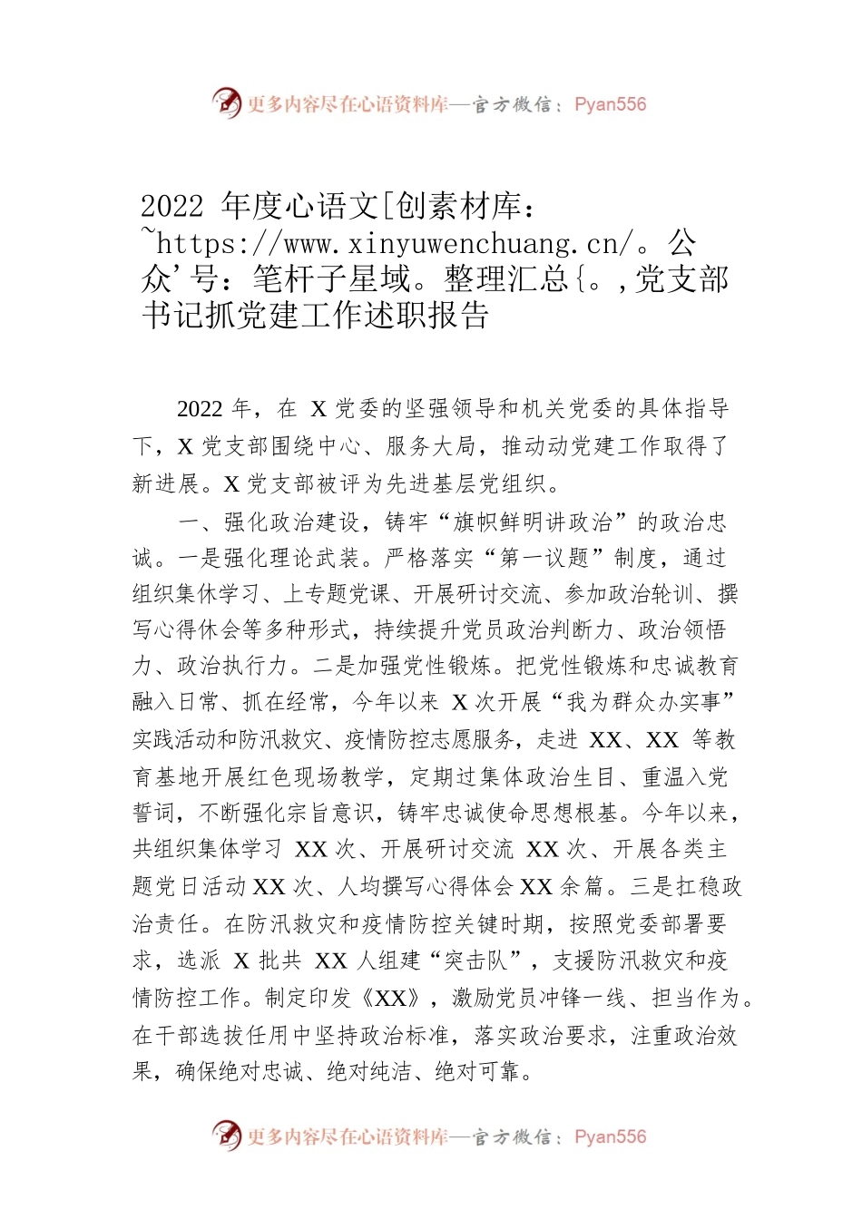2022年度党支部书记抓党建工作述职报告.docx_第1页