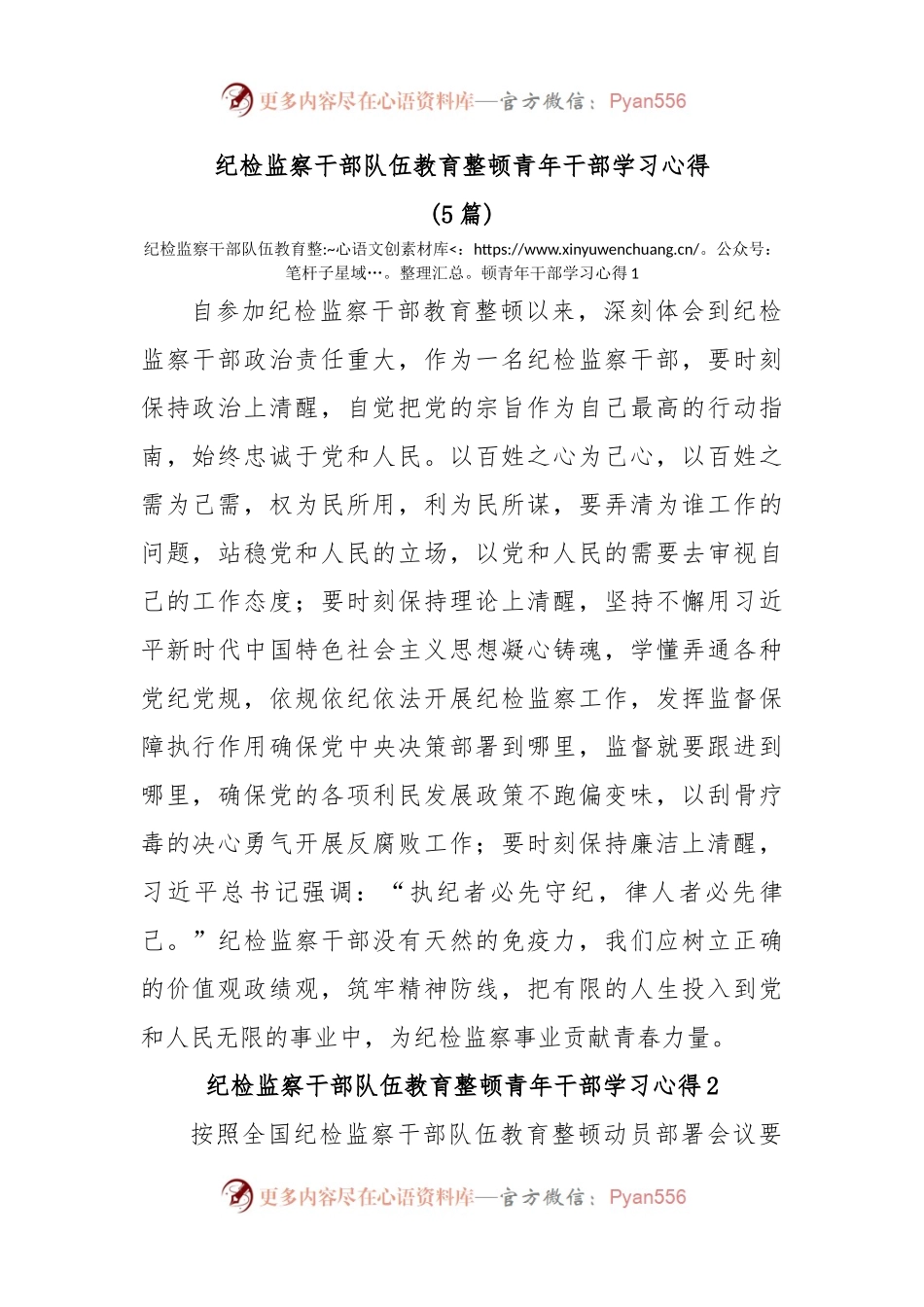 (5篇)纪检监察干部队伍教育整顿青年干部学习心得.docx_第1页