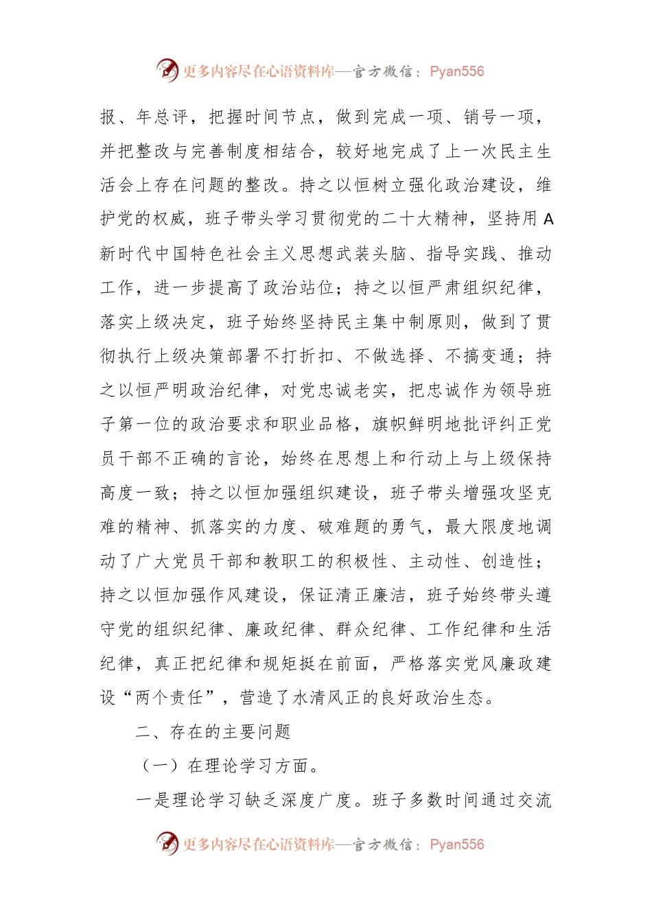 2023年主题教育专题民主生活会班子对照检查剖析 发言.docx_第2页