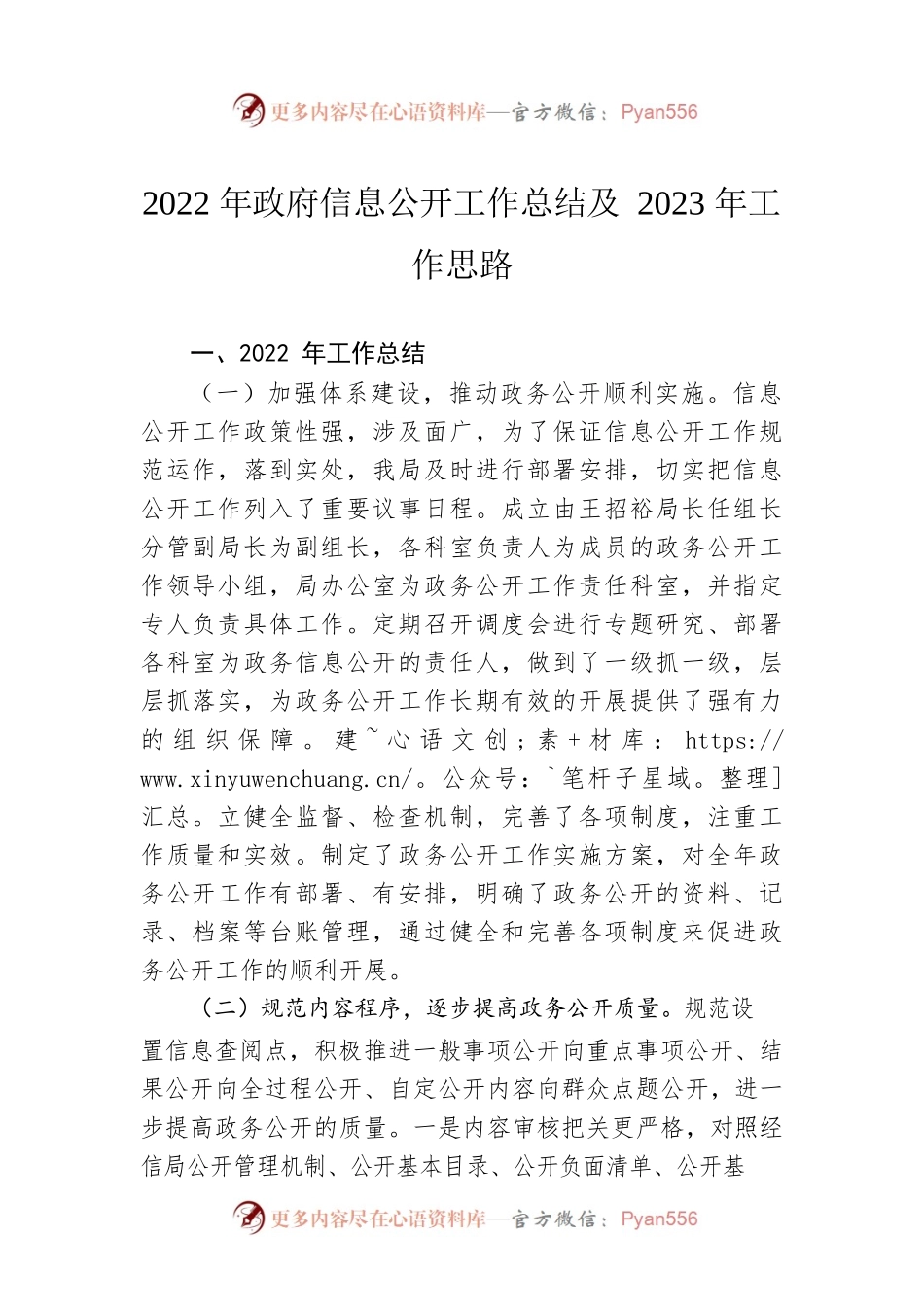 2022年政府信息公开工作总结及2023年工作思路.docx_第1页