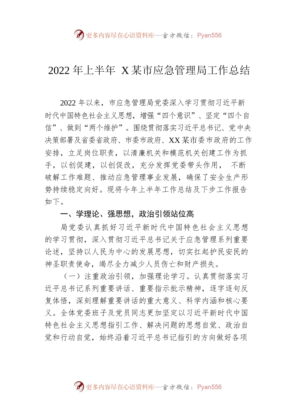 2022年上半年XX市应急管理局工作总结.docx_第1页