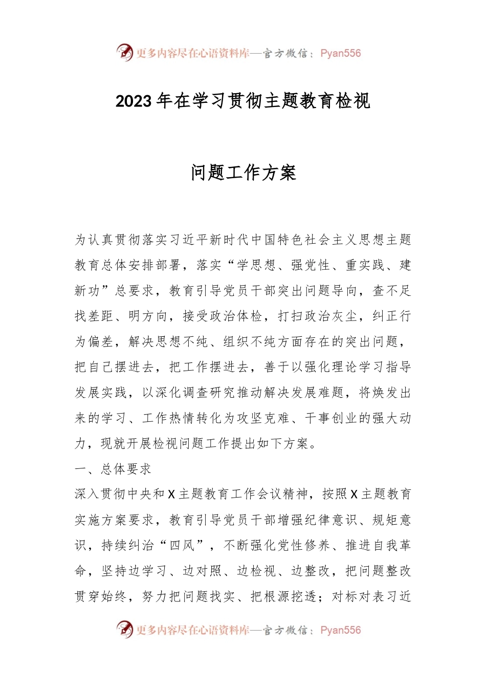 2023年在学习贯彻主题教育检视问题工作方案.docx_第1页