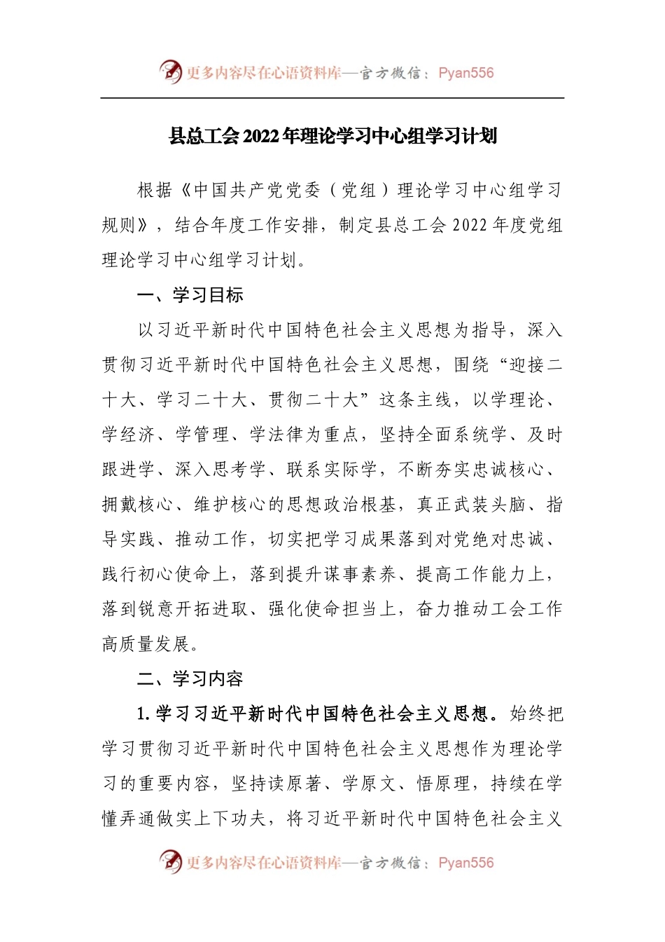 2022年理论学习中心组学习计划.docx_第1页