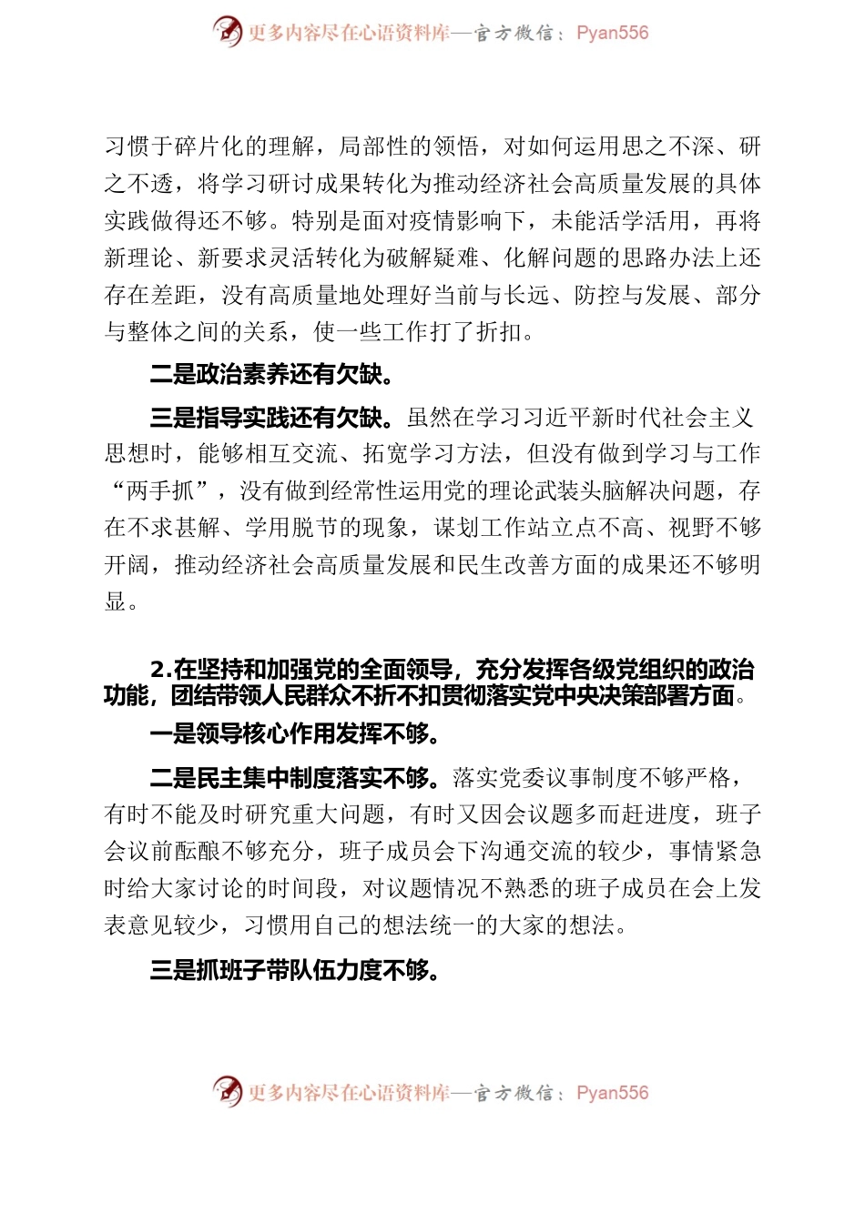 2021民主生活会发言提纲（参考模板）.docx_第2页