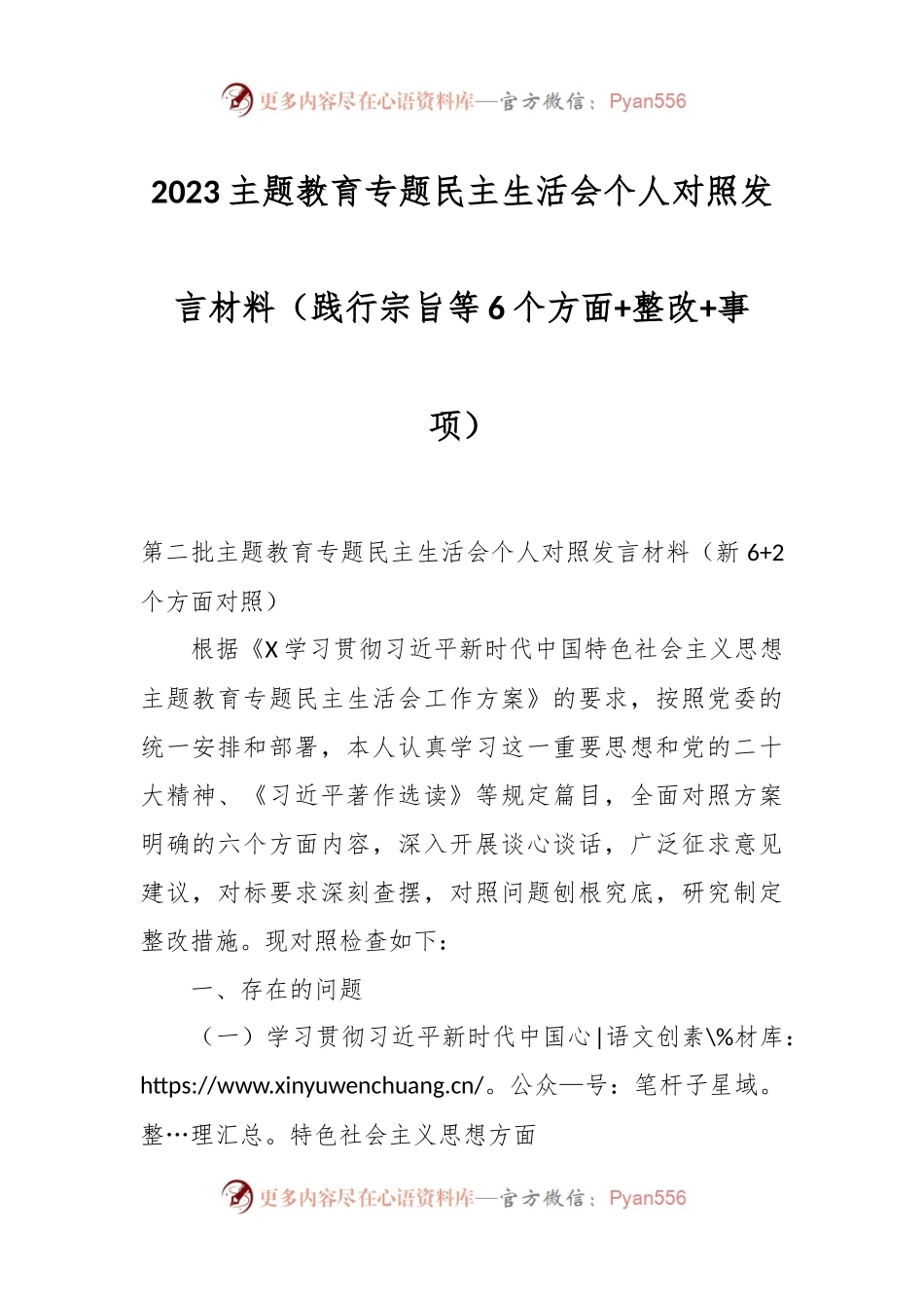 2023主题教育专题民主生活会个人对照发言稿材料（践行宗旨等6个方面+整改+事项）.docx_第1页