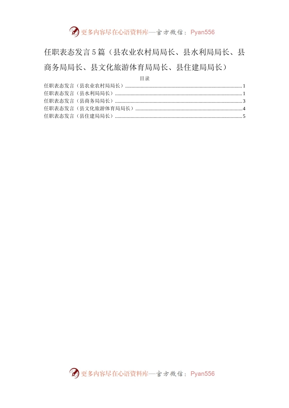 2022任职表态发言5篇（县农业农村局局长、县水利局局长、县商务局局长、县文化旅游体育局局长、县住建局局长）.docx_第1页