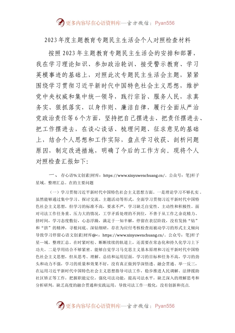 2023年主题教育专题民主生活会个人对照检查  司法系统（践行宗旨等6个方面+案例剖析+上年度整改+个人事项）(1).docx_第1页