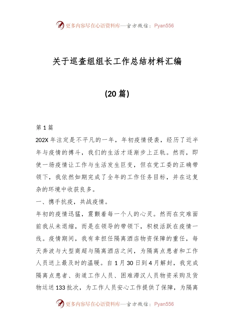 (20篇)关于巡查组组长工作总结材料汇编.docx_第1页
