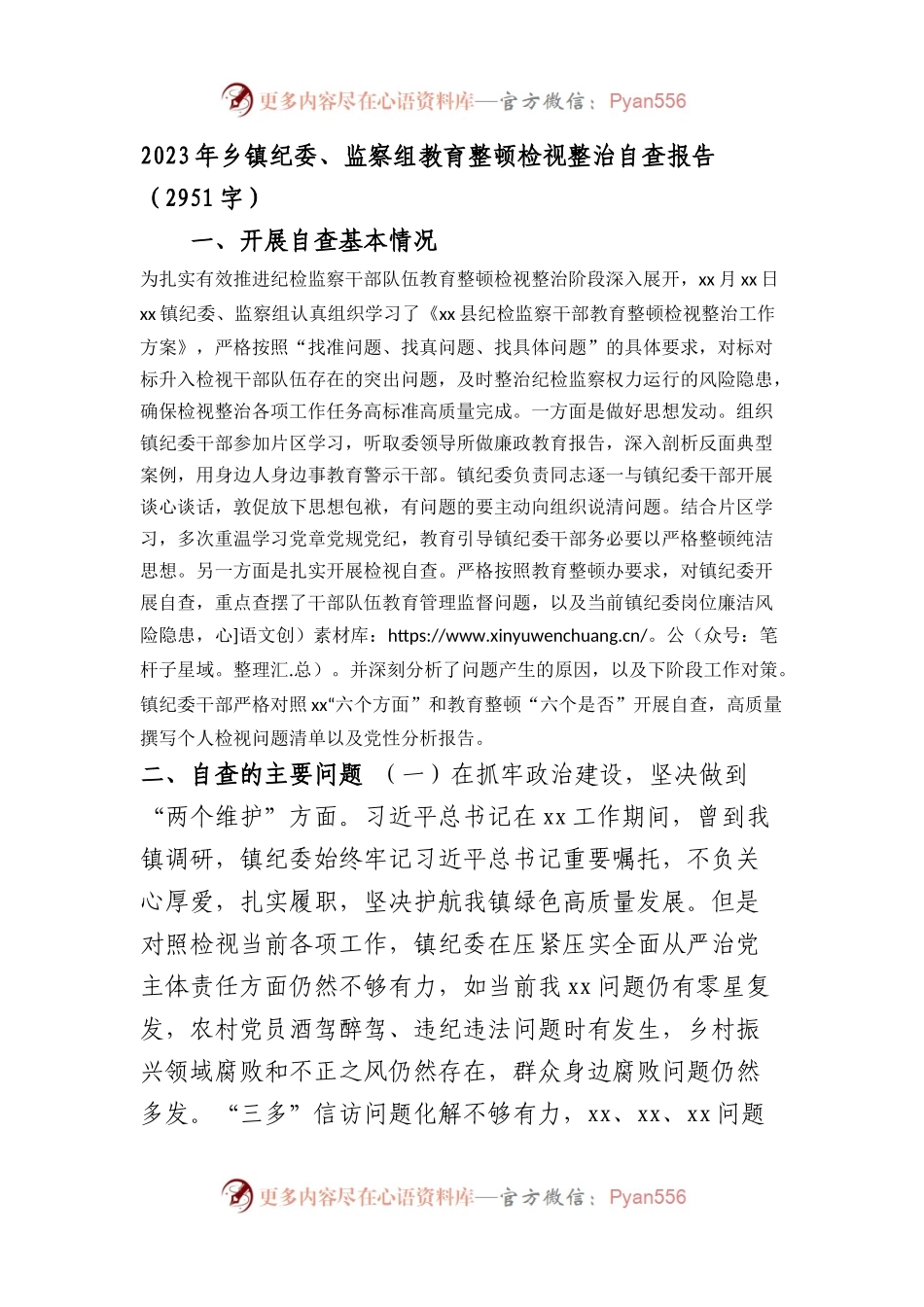 2023年乡镇纪委教育整顿检视整治自查报告.docx_第1页