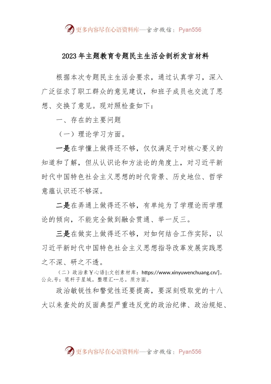 2023年主题教育专题民主生活会剖析发言稿材料 (2).docx_第1页