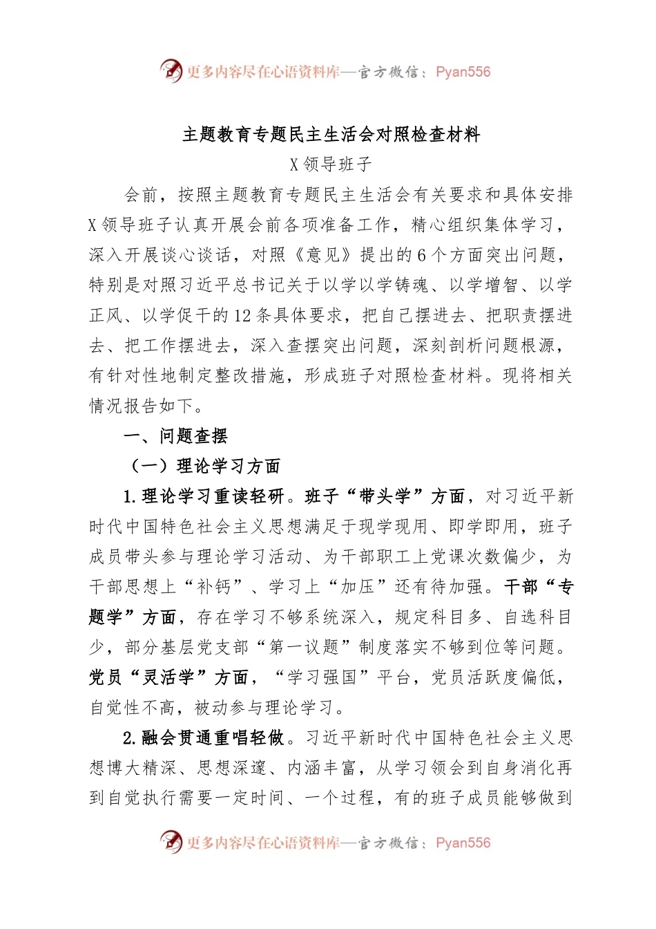 2023年主题教育z专题民主生活会领导班子对照检查材料（二）.docx_第1页