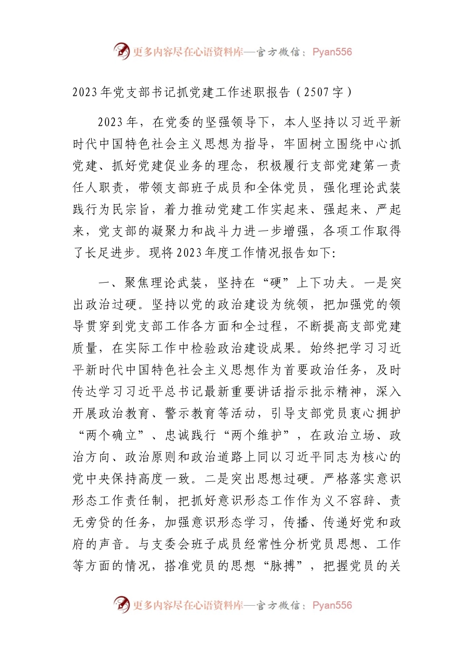 2023年党支部书记抓党建工作述职报告.docx_第1页