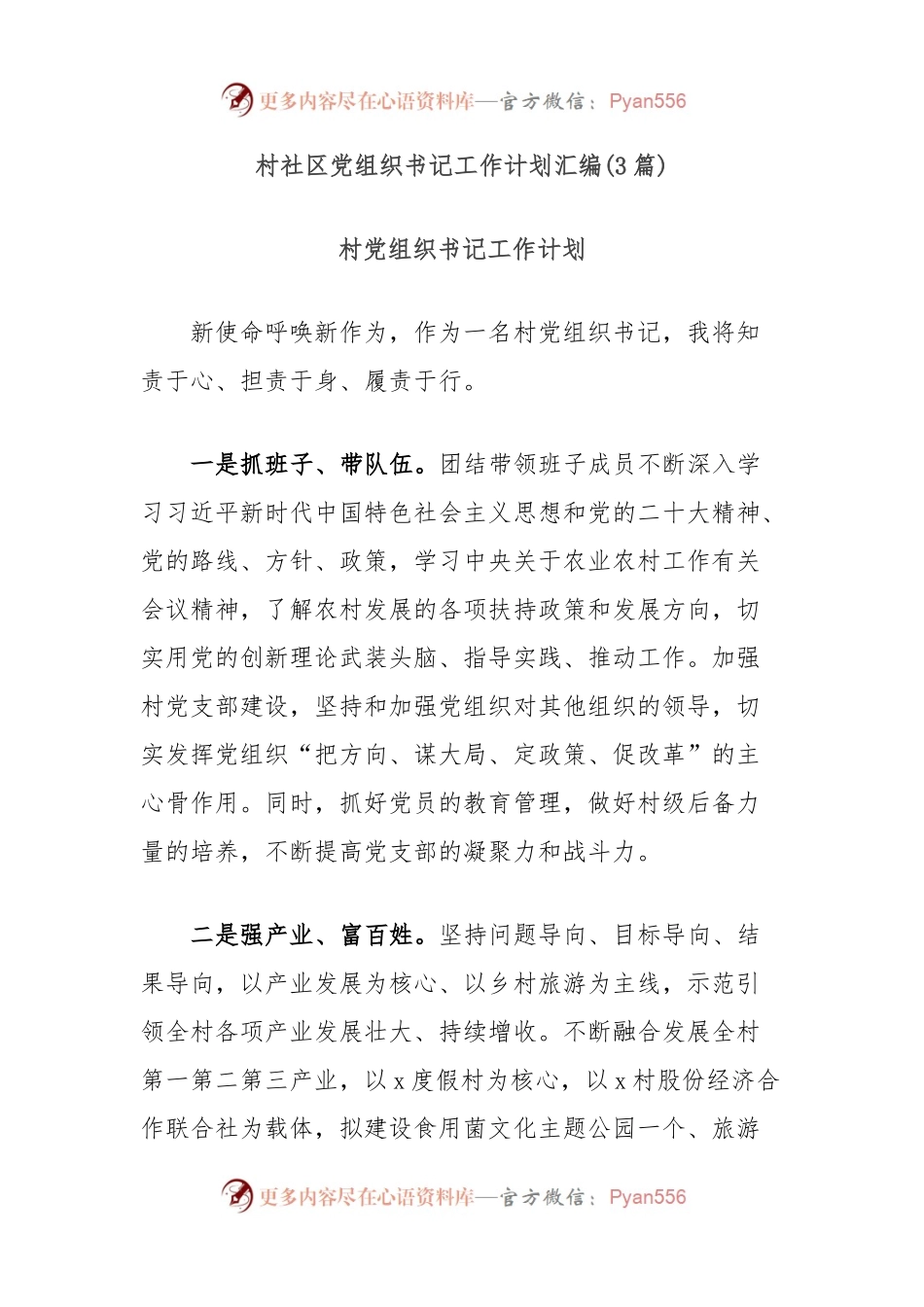 (3篇)村社区党组织书记工作计划汇编.docx_第1页