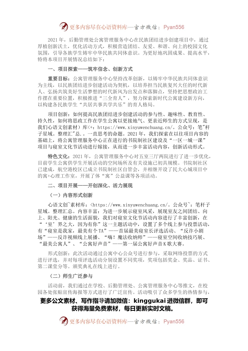 2021年民族团结进步项目总结材料.docx_第1页