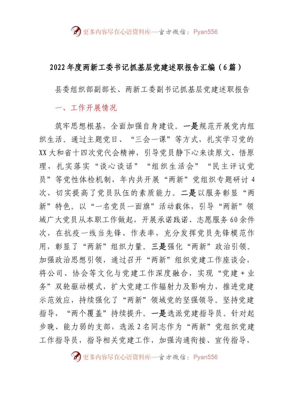 2022年度两新工委书记抓基层党建述职报告汇编（6篇）.docx_第1页