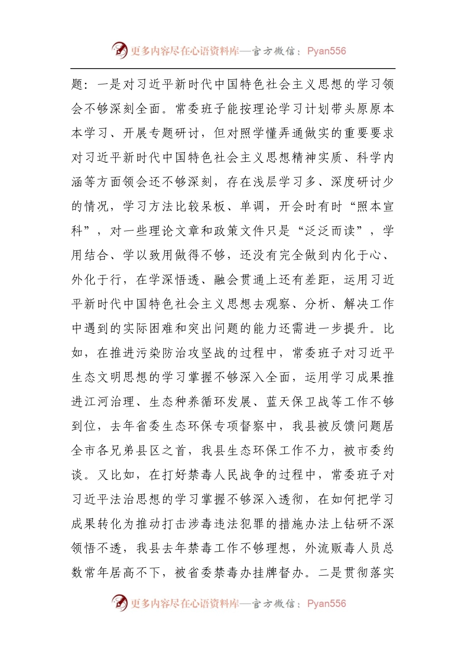 101班子2021年专题民主生活会对照检查材料[县].docx_第2页