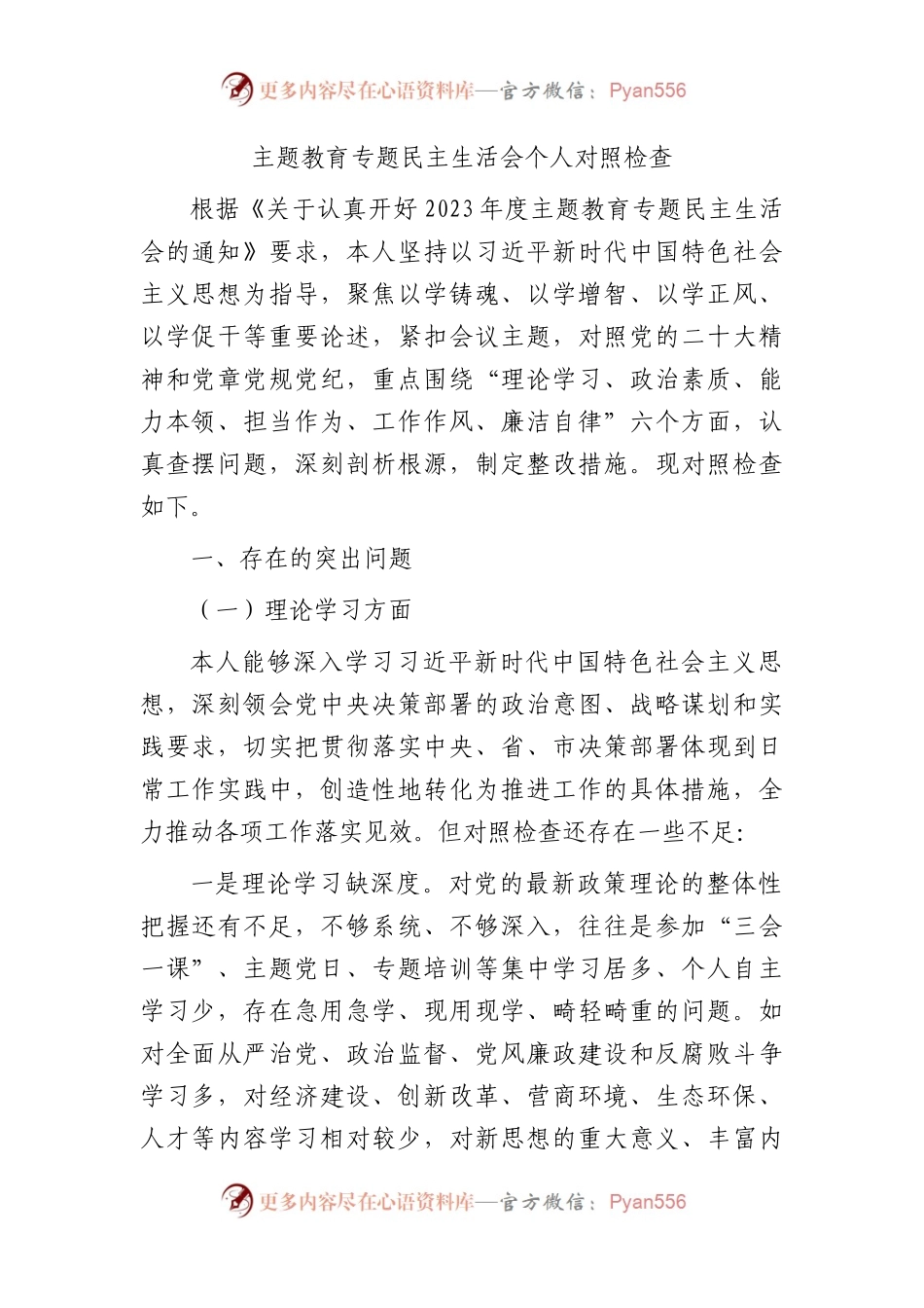 2023年主题教育专题民主生活会个人对照检查4800字(1).docx_第1页