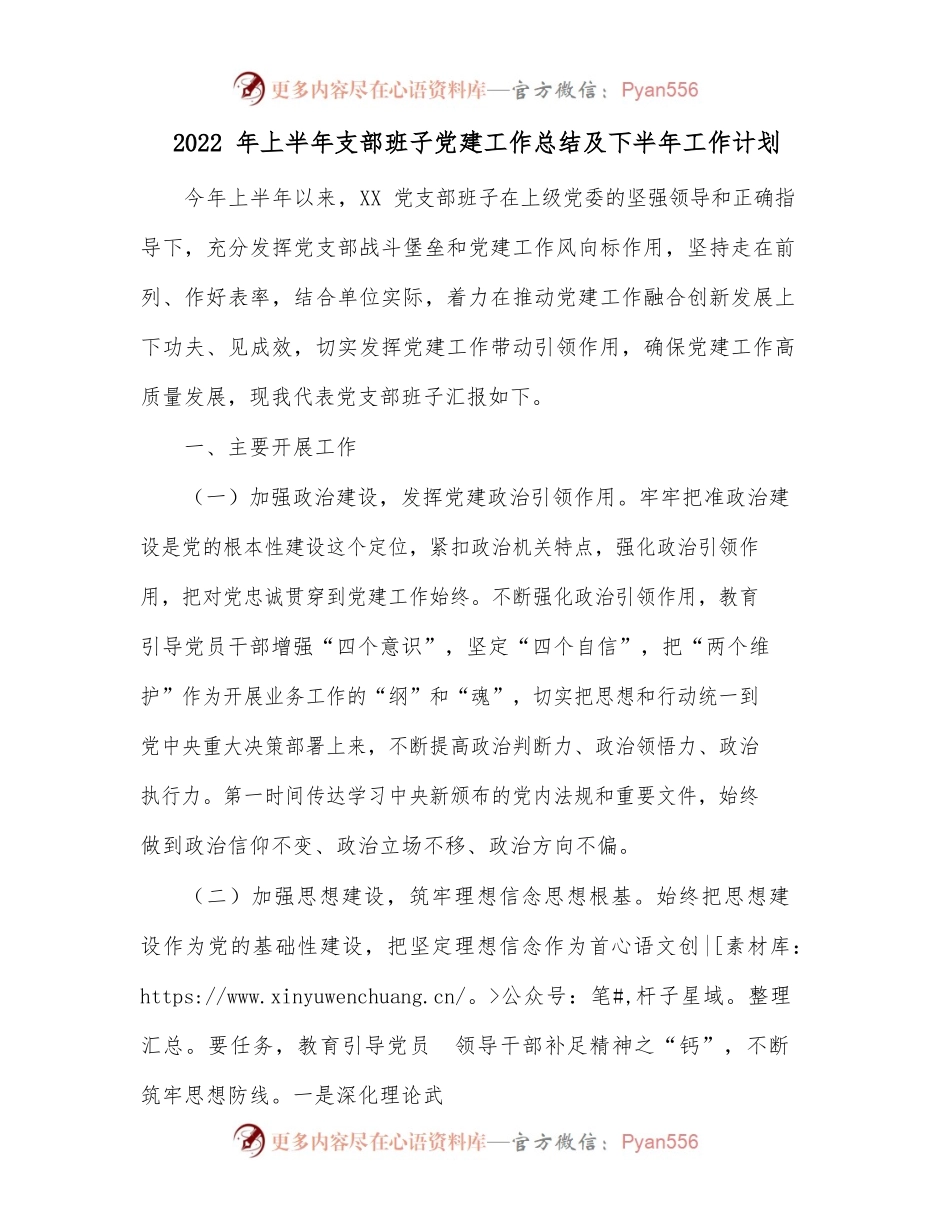 2022年上半年支部班子党建工作总结及下半年工作计划.docx_第1页