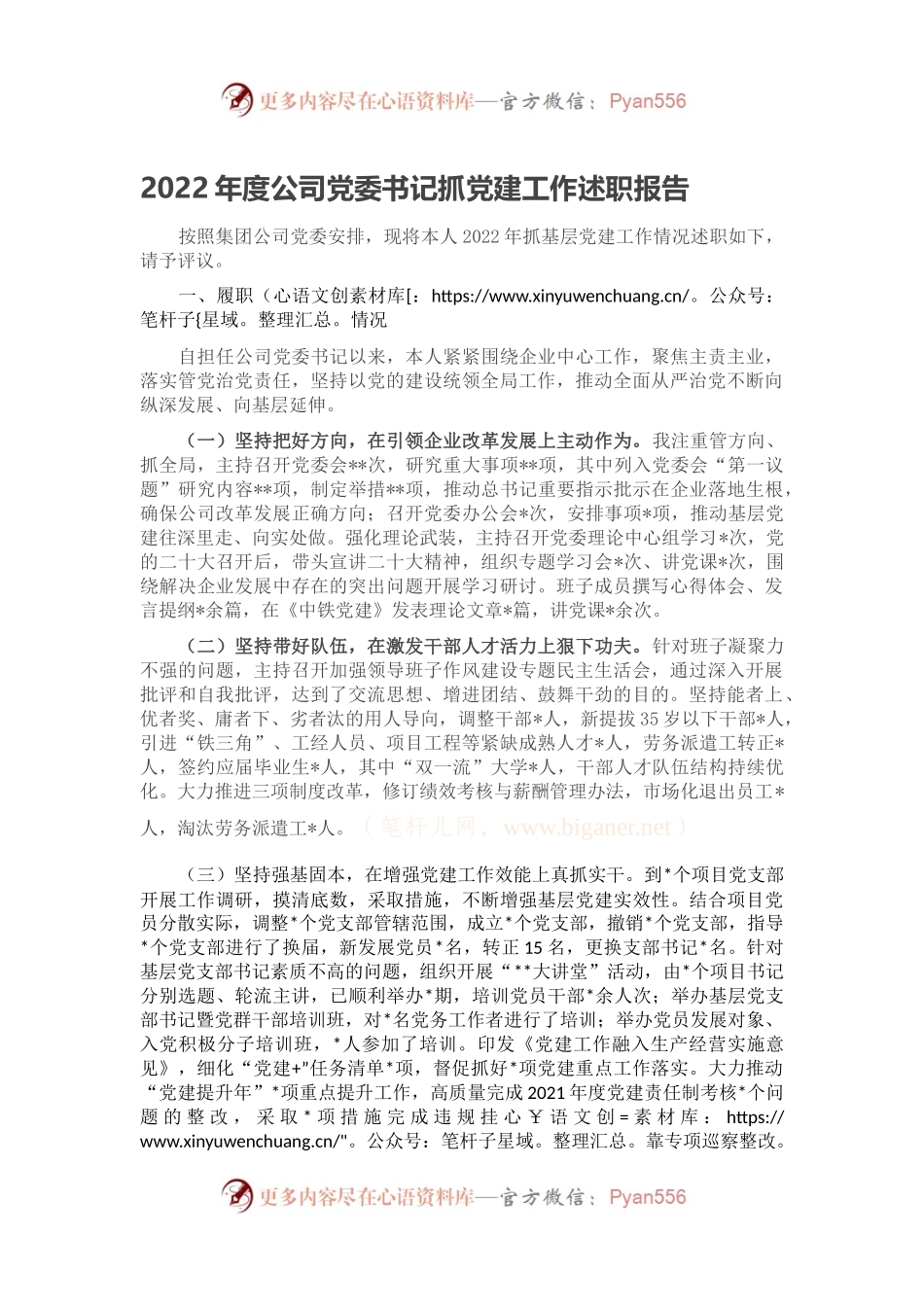 2022年度公司党委书记抓党建工作述职报告.docx_第1页