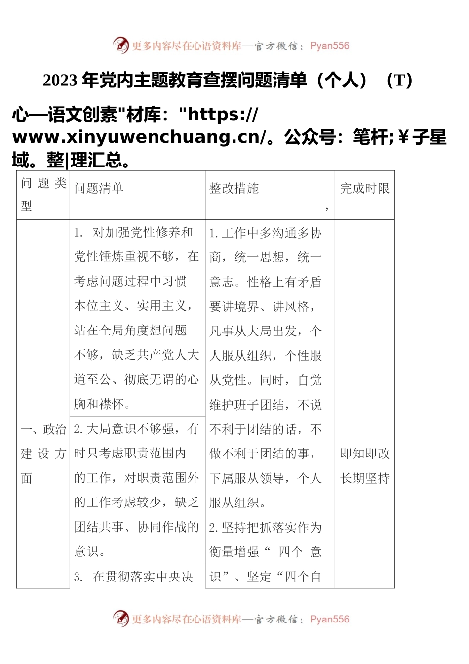 2023年党内主题教育查摆问题清单（个人）.docx_第1页