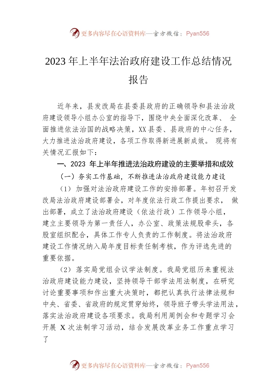 2023年上半年法治政府建设工作总结情况报告(20230602).docx_第1页