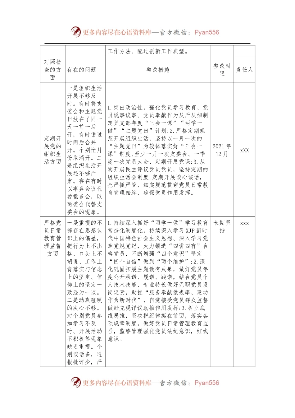 2021年度支部组织生活会班子成员问题整改台账.docx_第2页