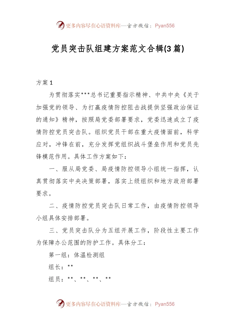 (3篇)党员突击队组建方案范文合辑.docx_第1页