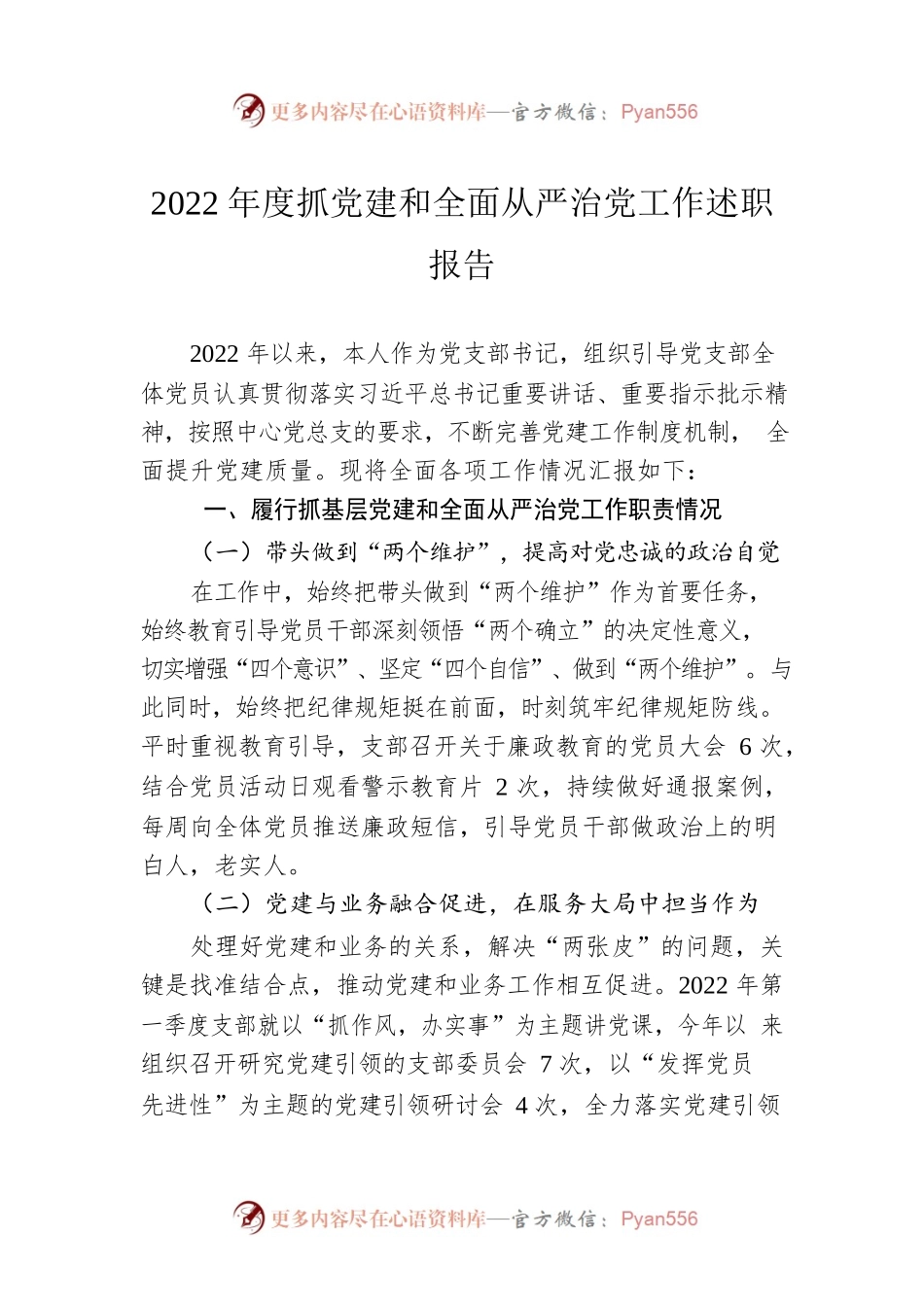 2022年度抓党建和全面从严治党工作述职报告.docx_第1页