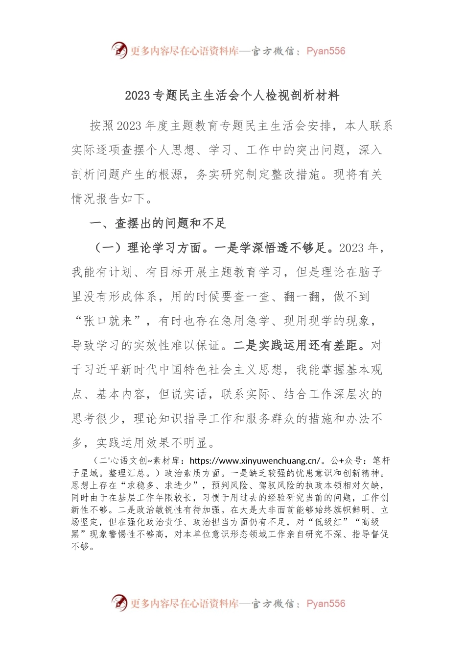 2023专题民主生活会个人检视剖析材料.docx_第1页