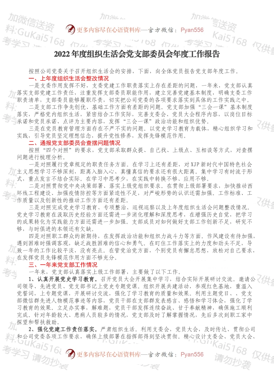 2022年度组织生活会党支部委员会年度工作报告.docx_第1页