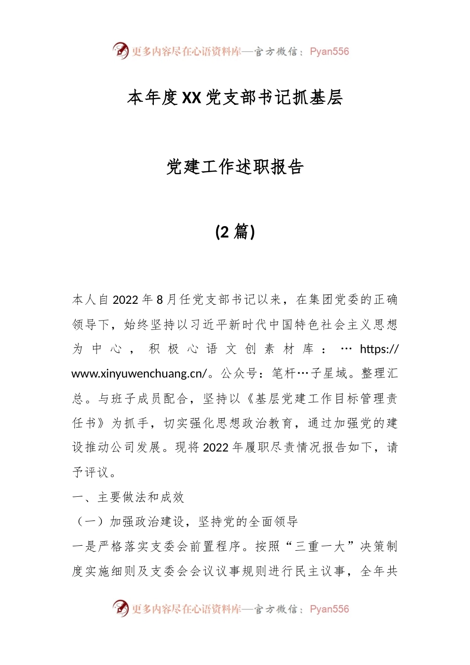 (2篇)本年度XX党支部书记抓基层党建工作述职报告.docx_第1页