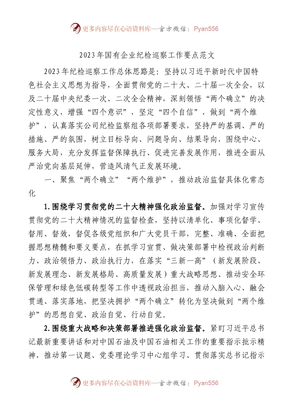 2023年国有企业纪检巡察工作要点.docx_第1页