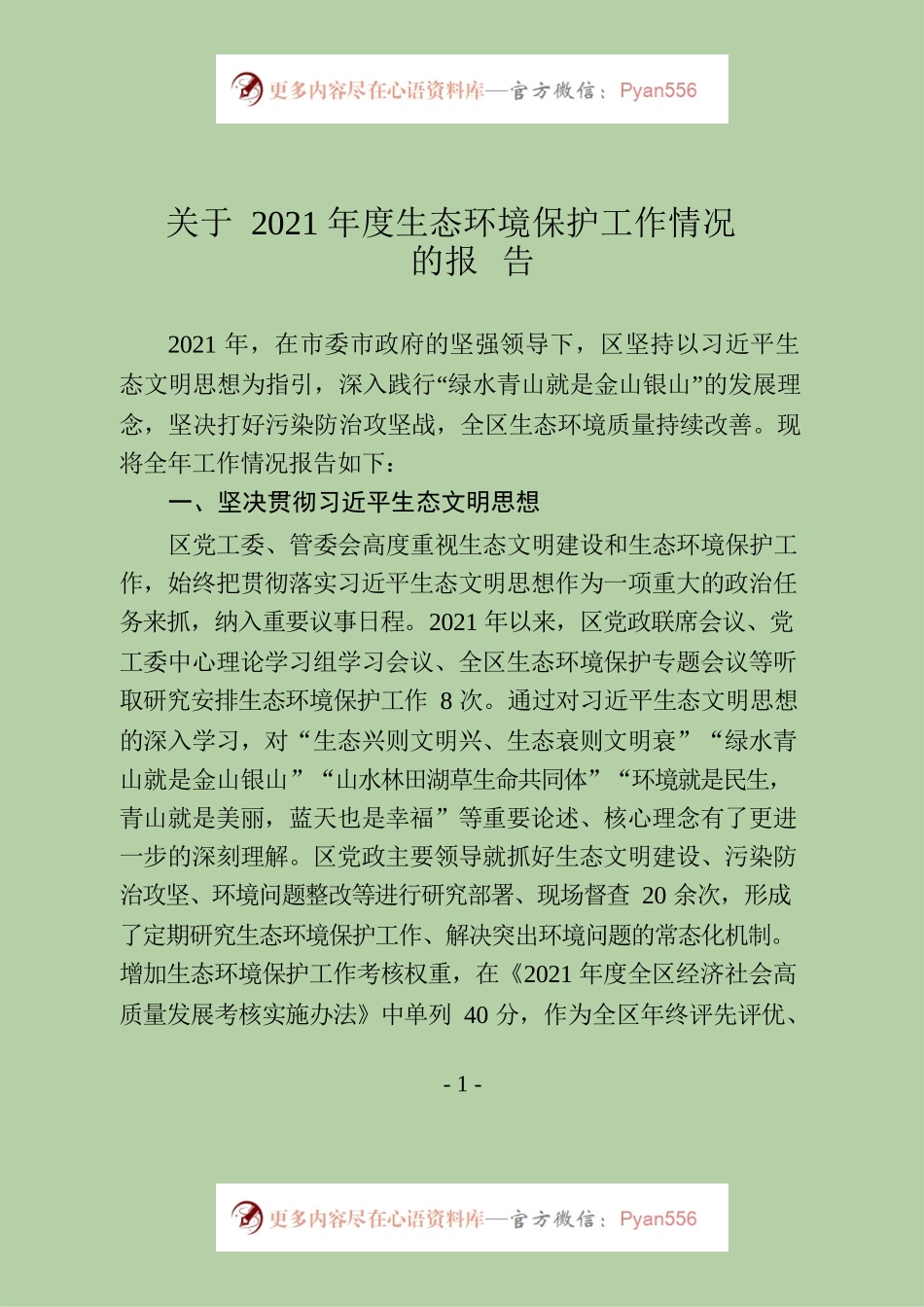 2021年度生态环境保护工作情况报告定稿.docx_第1页