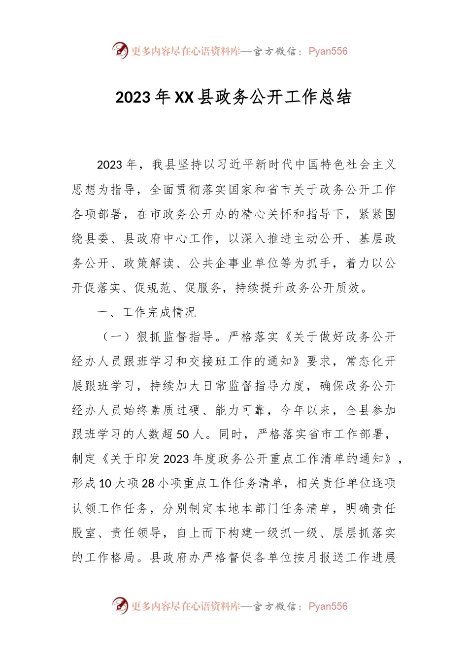 2023年XX县政务公开工作总结.docx_第1页
