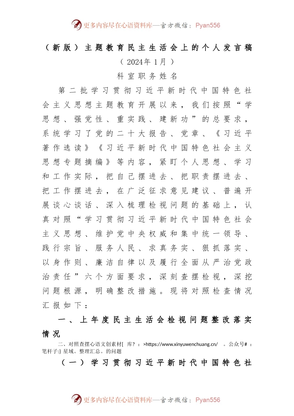 (新版)主题教育民主生活会上的个人发言稿稿.docx_第1页