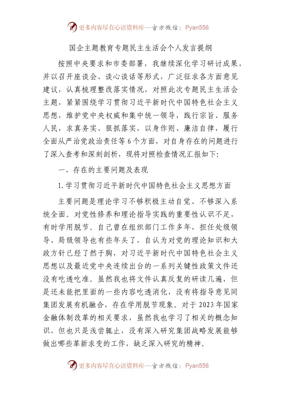 2023年主题教育专题民主生活会个人对照检查  国企总经理（践行宗旨等6个方面+案例剖析+上年度整改+个人事项）(1).docx_第1页