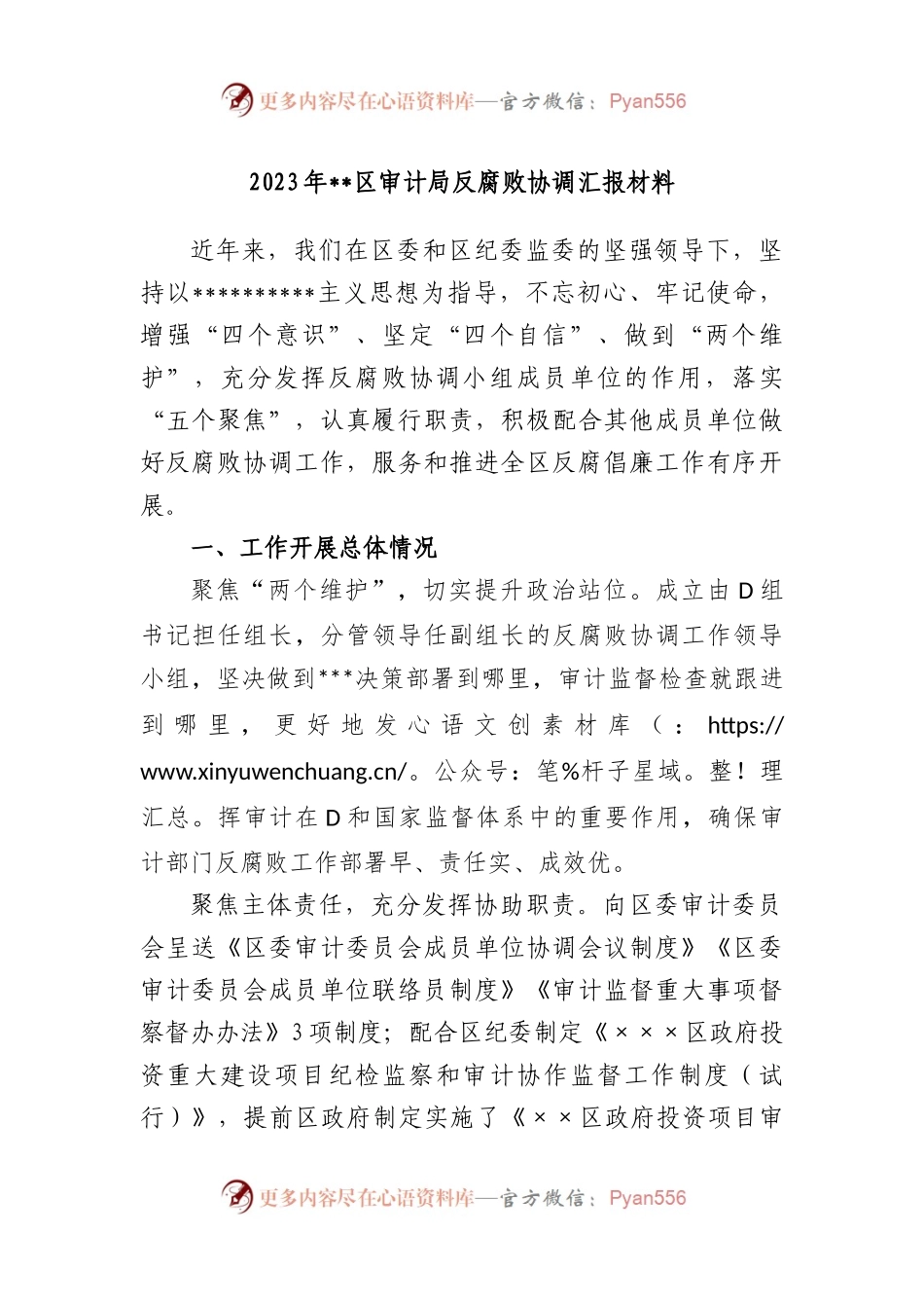 2023年区审计局反腐败协调汇报材料.docx_第1页