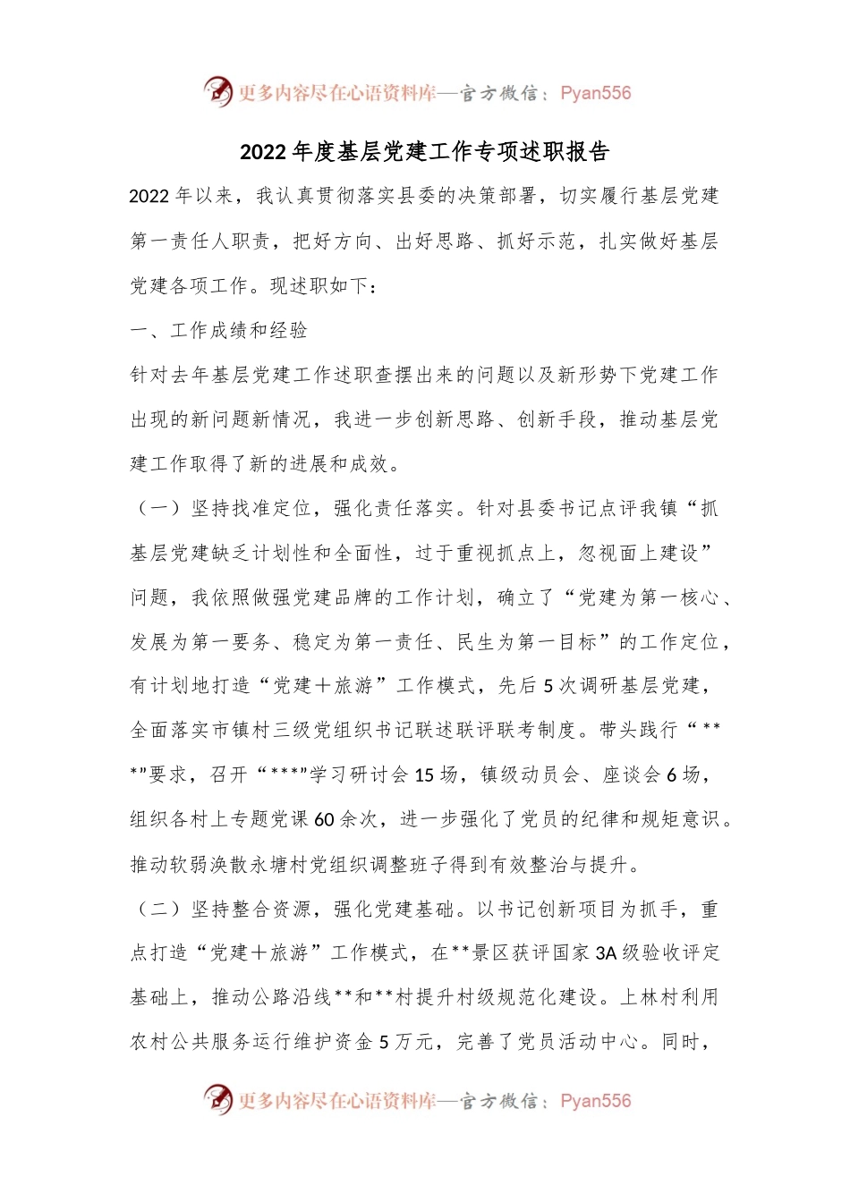 2022年度基层党建工作专项述职报告2.docx_第1页