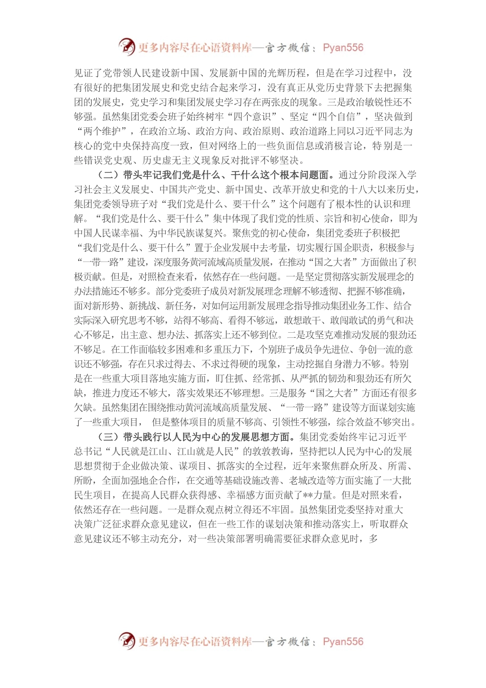 20220104国企领导班子党史学习教育“五个带头”专题民主生活会对照检查.docx_第2页